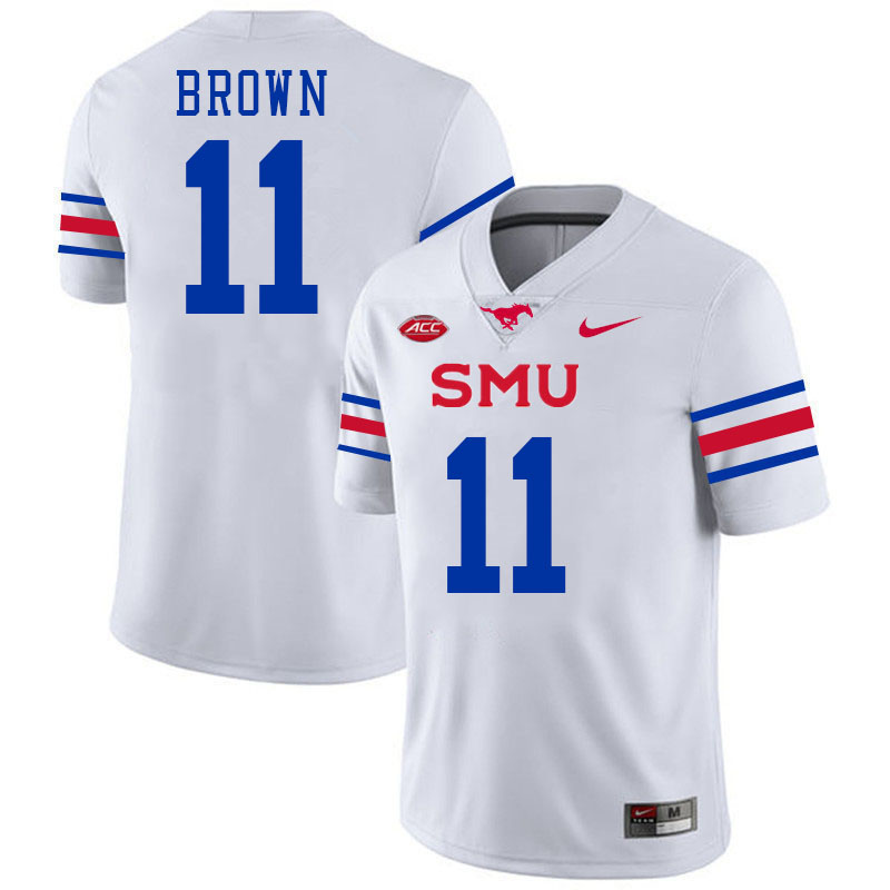 SMU Mustangs #11 Carterrious Brown Jersey College Football Uniforms-White